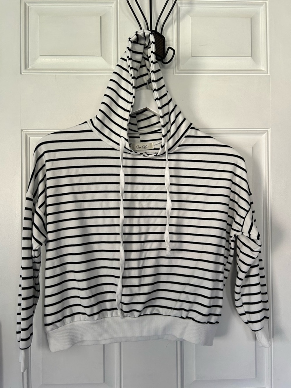 Striped Hooded Pullover Sweatshirt - White/Black by
